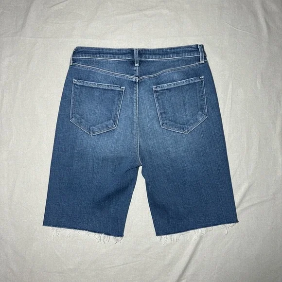 L'AGENCE Cicely High Rise Bermuda Denim Shorts Sequoia Blue Raw Hem 28 2717RDMN - Picture 2 of 4